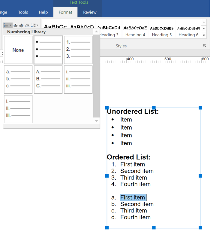 numbered paragraph in webuilder