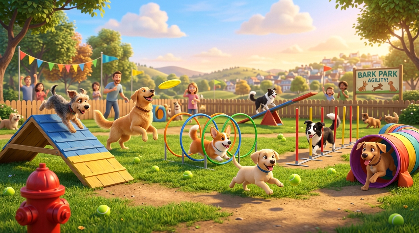 Panoramic 3D park adventure playfield scene