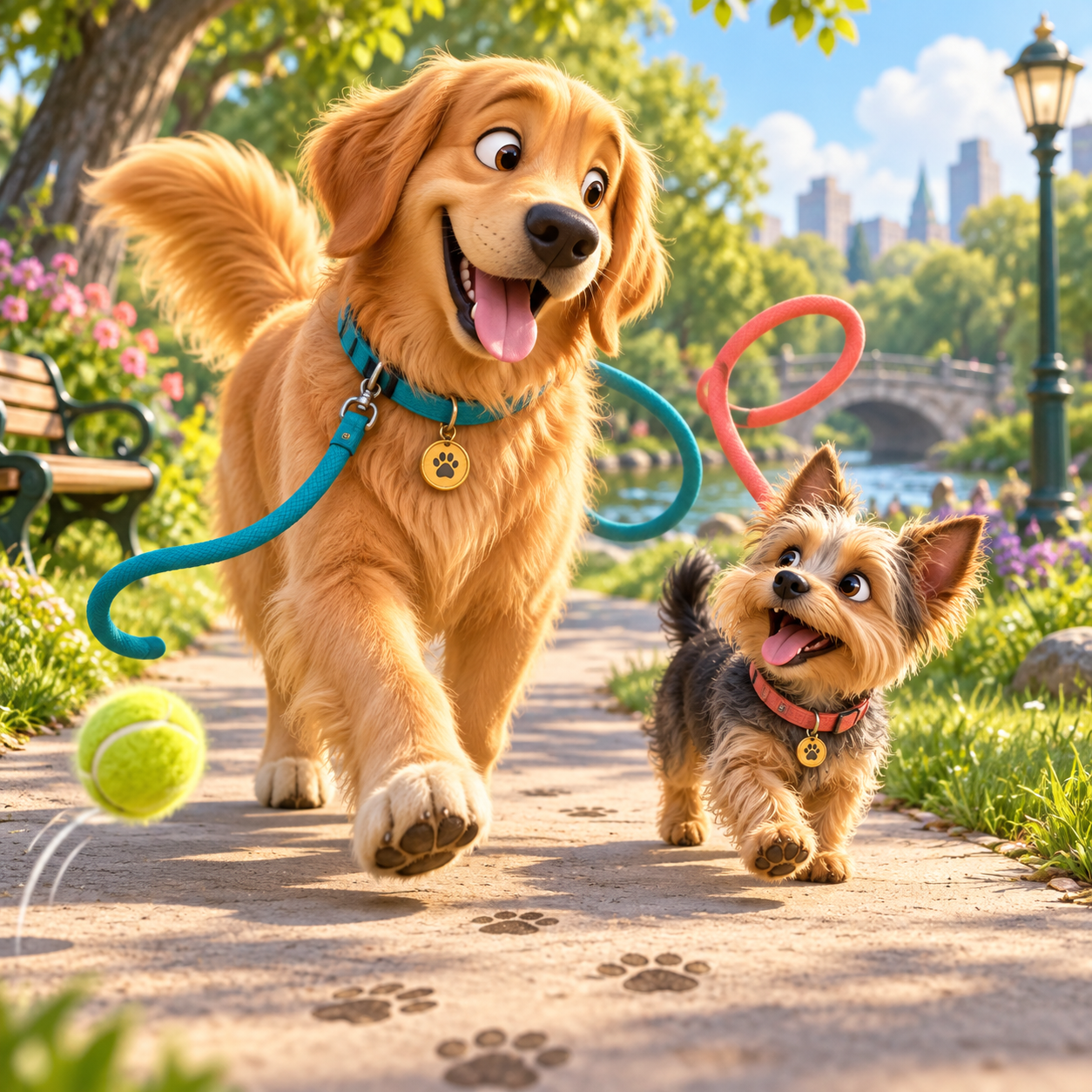 A cheerful dog enjoying an outdoor walking adventure