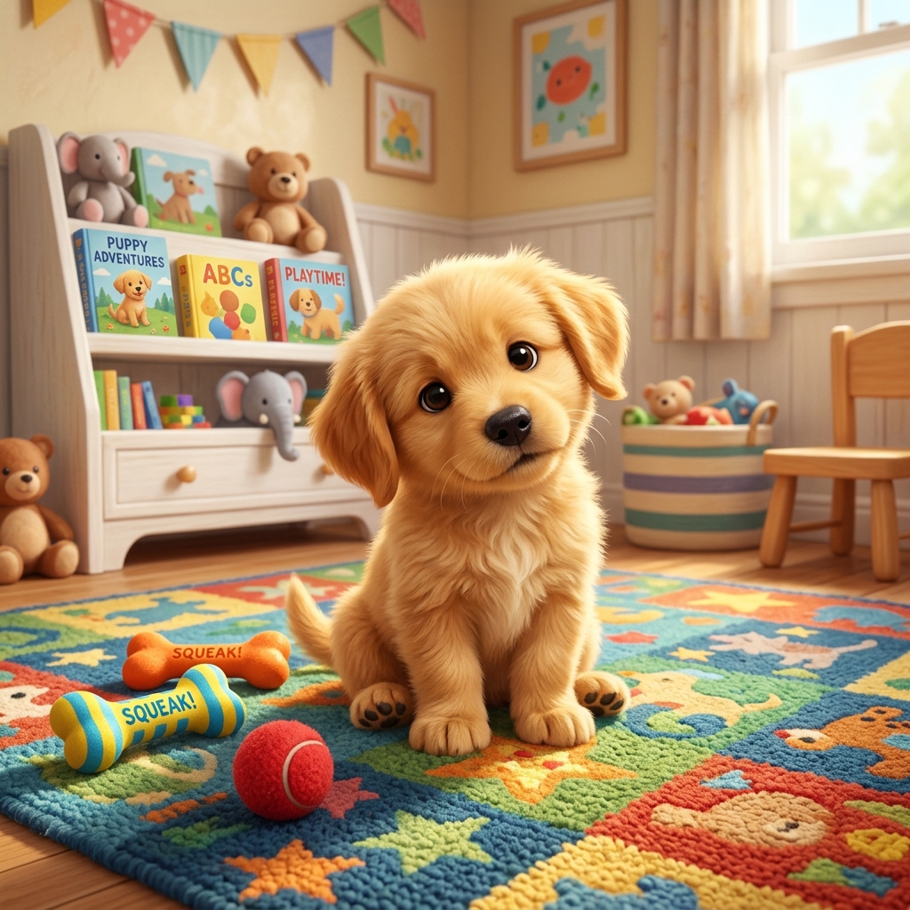 Cute puppy indoor cuddle and playtime visit
